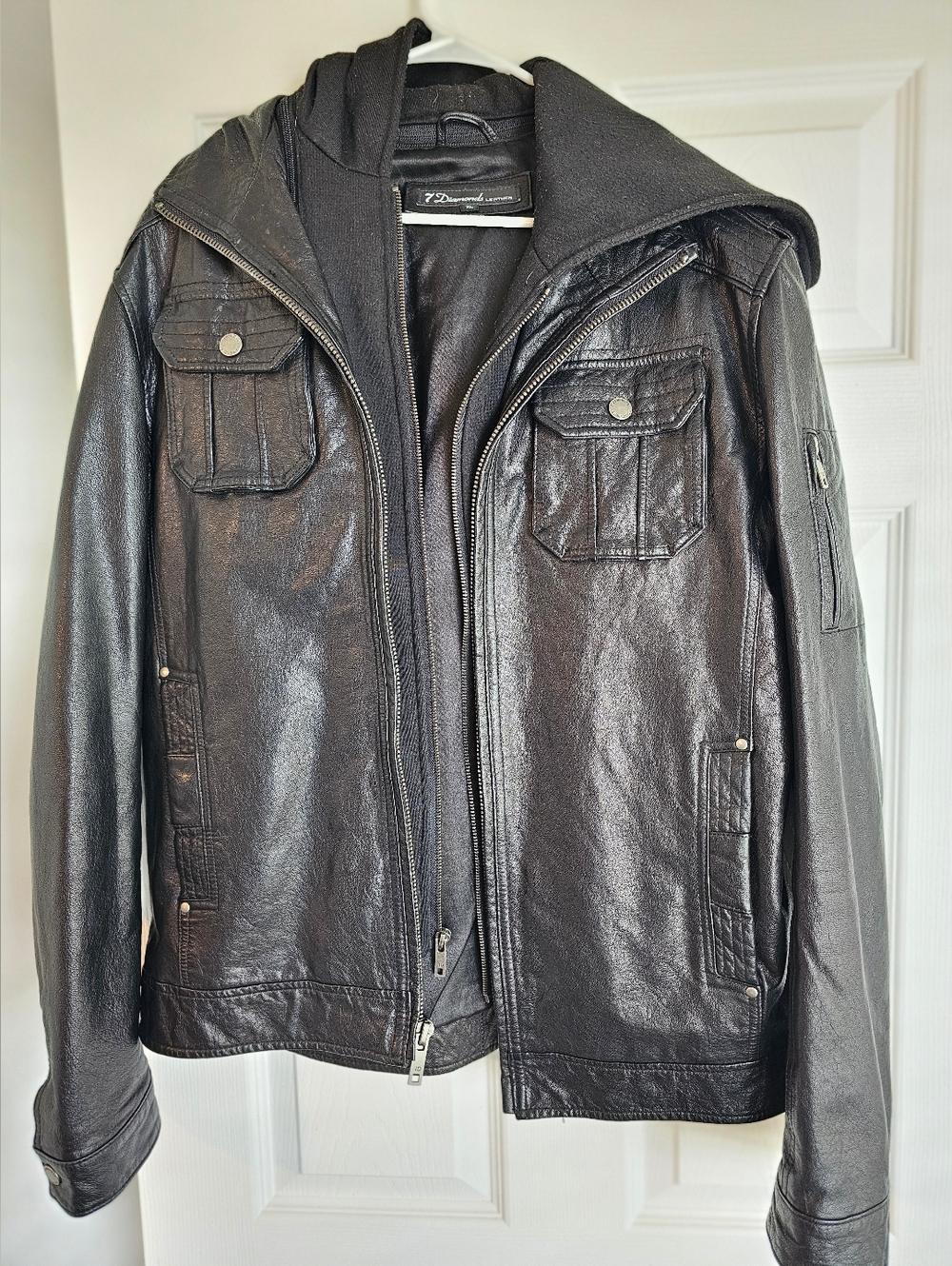 7 Diamonds Dark Leather Military Jacket